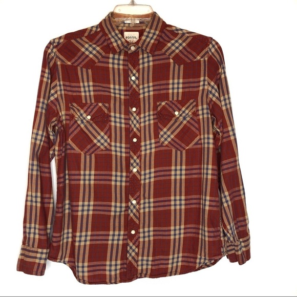 Fossil 54 Red Plaid Vintage Fit Button Down Shirt - Picture 1 of 7